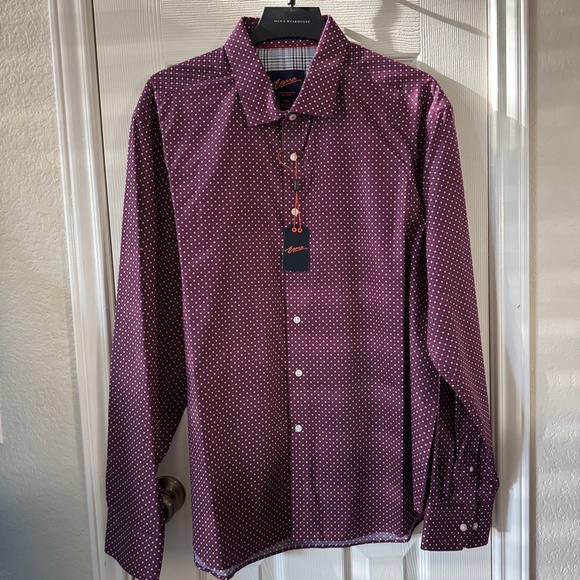Egara Men’s Dress Shirt Burgundy Geometric Print Long Sleeve Size XXL - Picture 1 of 8